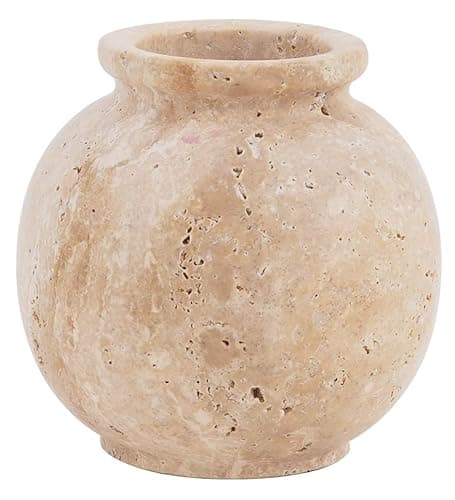 Image of Marble Vase 5 Inch Handmade Green Stone Flower Vase for Pampas Grass - Small Vases for Fresh Flowers - Decorative Vases for Centerpieces, Aesthetic Room & Boho Decor (Travertine)