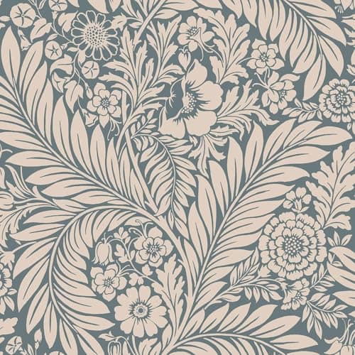 Image of World of Wallpaper Florence Leaf Floral Wallpaper Blue/Cream 726 - Living Room, Lounge, Bedroom, Hallway, Feature Wall Wallpaper
