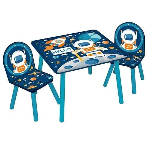 Image of URBNLIVING Kids Wooden Table & 2 Chairs Themed Set Furniture for Play Room Study Desk Toddlers Junior (Space)