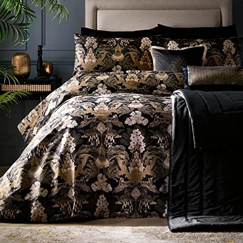 Image of Laurence Llewelyn-Bowen - Black/Gold Jungle Duvet Cover - King Bedding Size (230 x 220cm) - Soft 100% Cotton - 2 Pillowcases - Luxury Bedding with Leopards - Bohemian/Damask Duvet Cover in Black