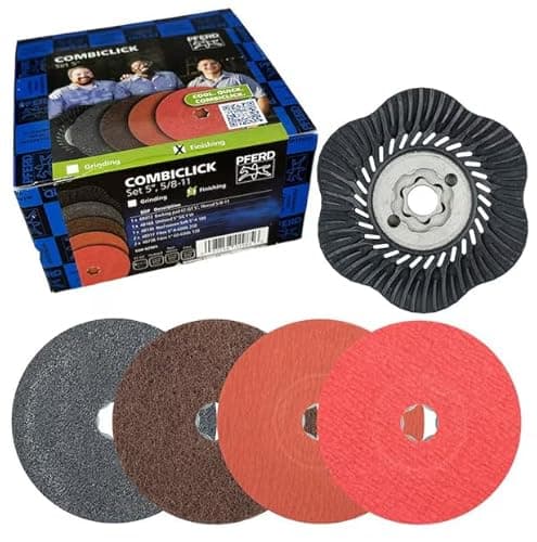 Image of PFERD COMBICLICK® Disc Finishing Set, 9 pcs. - 5" Diameter, 5/8"-11 Thread, for fine Grinding to polishing Work with an Angle Grinder, only Available in a Set - Part 42985