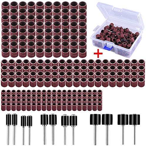 Image of AUSTOR 252 Pieces Sanding Drum Kit with Free Box Including 240 Pieces Drum Sander Nail Sanding Band Sleeves and 12 Pieces Drum Mandrels for Dremel Rotary Tool.