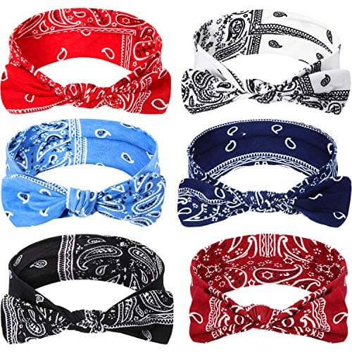 Image of 6 Pieces Paisley Headbands Boho Bow Bandana Knot Headwrap Retro Flower Printed Elastic Rabbit Ear Hairband for Girls and Women(Paisley style 2)
