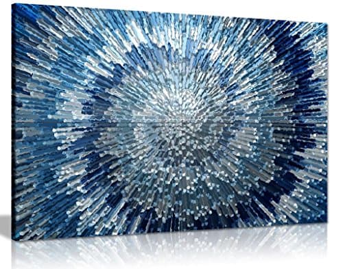 Image of Abstract Blue Wall Art Silver Spiral Swirl Canvas Wall Art Picture Print (36x24)
