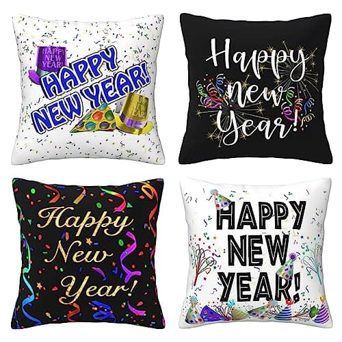 Image of Kicoyuaz Happy New Year Pillow Covers 18x18 Inch New Year Pillow Cases 2024 Happy New Years Throw Pillow Covers Outdoor Couch Sofa Cushion Covers for New Year