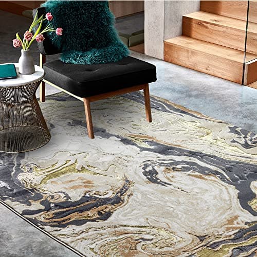 Image of Lord of Rugs Aurora AU08 Marbled Pattern Metallic Natural Gold Grey Modern Shiny Designer Rug Luxury Carpet (160x230cm (5'3"x7'7"))