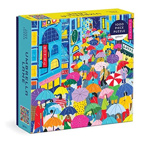 Image of Galison Umbrella Lane 1000 Piece Puzzle in Square Box from Galison - Bright and Bold 27" x 20" Illustrated Puzzle, Thick and Sturdy Pieces, Fun and Challenging Activity for Adults, Unique Gift Idea!