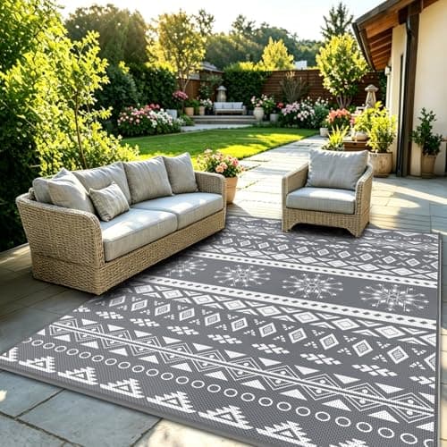 Image of MOKANI Outdoor Rug for Patio Waterproof, Reversible Garden Rugs 120x180 cm, Large Plastic Carpet, Lightweight Foldable Boho Area Mats, UV Resistant Indoor Outdoor Carpet for RV, Balcony, Beach, Deck