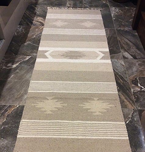 Image of Eco friendly Tribal Ethnic Natural Stone Grey Handmade Recycled Cotton Rich Reversible Machine Washable Kilim Durrie Rugs Hall Runner (Runner 70x200cm (2'4"x6'6"))