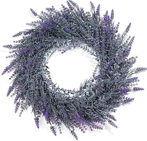 Image of COLORSPEC Lavender Wreath for Front Door,49 cm/18 inch Artificial Spring Summer Valentine All Season UV Protection Outdoor Farmhouse Wreath For Wedding Party Home Wall Fireplace