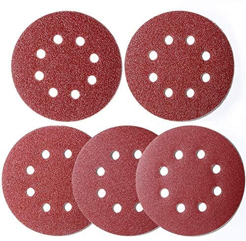 Image of 100pcs 125mm Sanding Discs, (Hook and Loop 20 x 40/60/80/120/180 Mixed Grit), 8 Hole 5 Inch Round Sanding Discs Pads for Random Orbital Sander by AniSqui