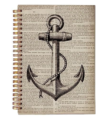 Image of NEGIGA Vintage Nautical Anchor with Rope Dictionary Art Lined Spiral Journal Notebook 8.3×5.5 Inches Hardcover College Ruled Notebook Journal for Work Note Taking Journaling,Gifts for Ocean Lovers