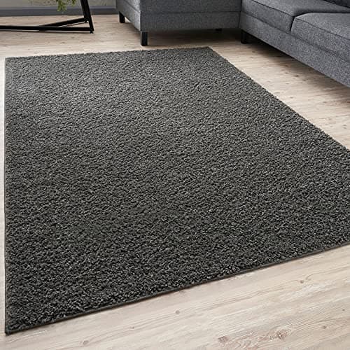 Image of THE RUGS Living Room Rug - Shaggy Soft And Elegant Carpets For The Bedrooms And Kitchen, Easy To Clean, Many Different Sizes (120x170 cm, Dark Grey)