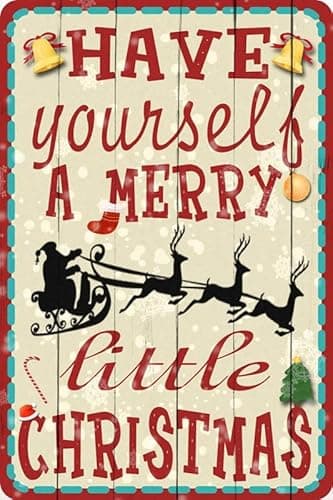 Image of RIFOSA 12"x16" New Metal Tin Sign Vintage Have Yourself A Merry Little Christmas Red Truck Aluminum Sign For Home Wall Decor