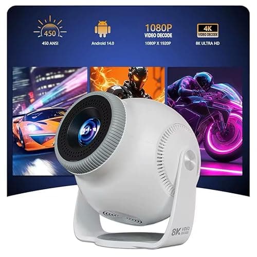 Image of VILLOOP Mini Projector 4K and 1080P Support, Android 14 Smart System, 8K Decoding, 480 ANSI Lumens, Wi-Fi 6 and Bluetooth 5.4, Auto Keystone, 180° Rotatable Smart Projector
