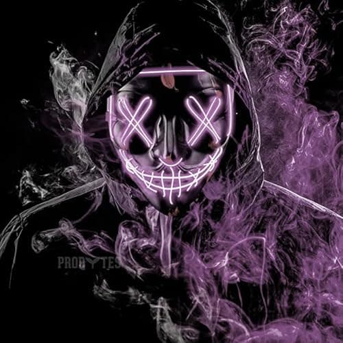 Image of Scary Glow Mask - Purge Anarchy, Anonymous, Horror, Hostel, Saw, Halloween, Cosplay, Rave Party, Masquerade, Festival, Carnival, 3 Modes NEON LED Light Up, One Size, Scare, Dare, HDPE, Colour Choice