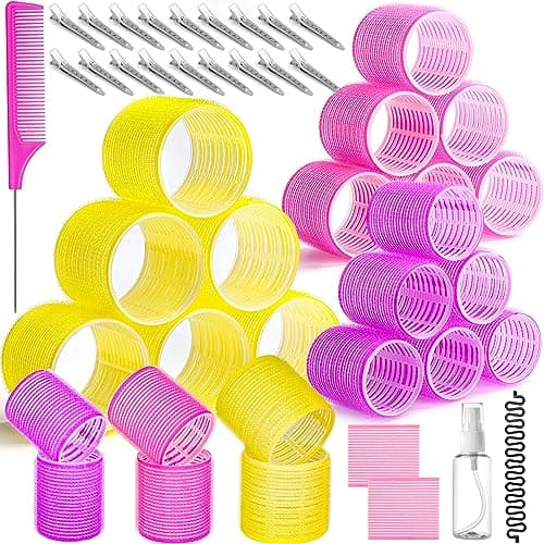 Image of Qinzave 41 Pcs Jumbo Hair Curlers Rollers with Clips Big Hair Rollers with 3 Sizes 64mm 55mm 48mm, Self Grip Hair Roller for Long Medium Short Thick Thin Bangs Volume, Hair Roller with Comb Braid Tool