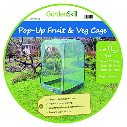 Image of GardenSkill Pop Up Fruit Cage and Grow-House - Vegetable Plant Crop Protection Bird Net Cover Cloche (1.25m x 1.25m x 1.85m High)