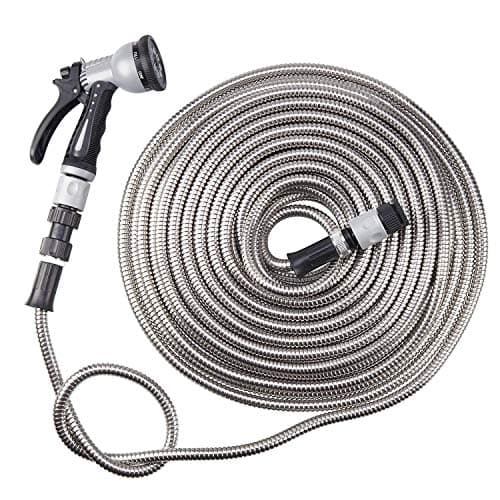 Image of Garden Gear Easy Hose Stainless Steel Garden Water Hosepipe Rust Proof & Tangle Free with Hand Held Spray Nozzle (25ft)