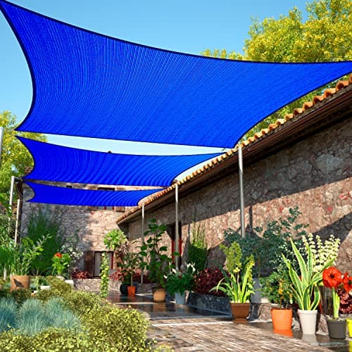 Image of ShadeMart 8' x 12' Blue Sun Shade Sail Rectangle UPF50 Fabric Shade smTAPR1420 Water & Air Permeable and UV Resistant Heavy Duty Garage Outdoor Patio