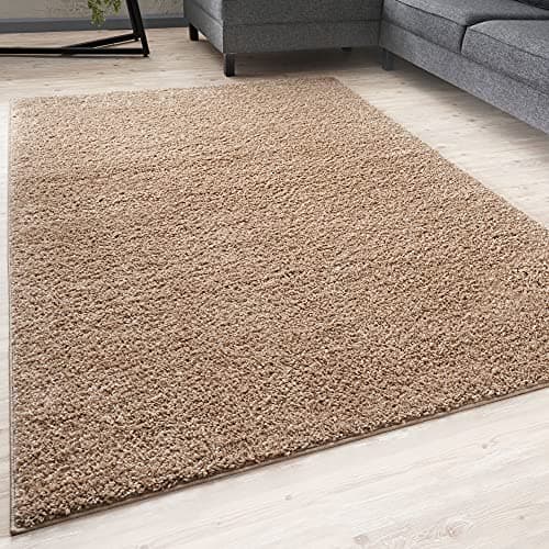 Image of THE RUGS Living Room Rug - Shaggy Soft And Elegant Carpets For The Bedrooms And Kitchen, Easy To Clean, Many Different Sizes (120x170 cm, Beige)