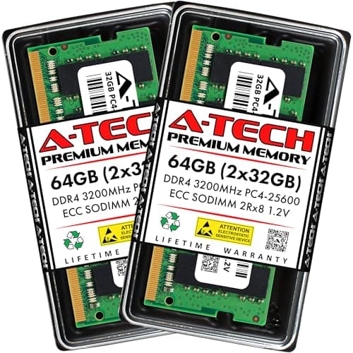 Image of A-Tech 64GB Kit (2x32GB) DDR4 3200MHz PC4-25600 ECC SODIMM 2Rx8 Dual Rank 1.2V 260-Pin RAM Memory Upgrade Modules for Microserver, Workstation, and Networking Platforms