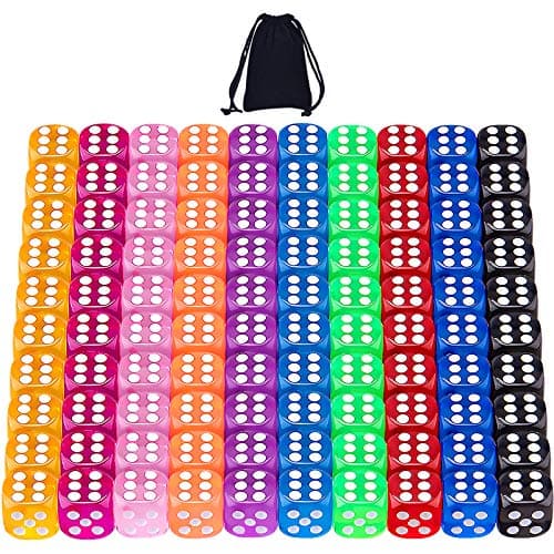Image of SIQUK 100 Pieces Dice Set 12mm Game Dice 6 Sided Coloured Round Corner Dice for Tenzi, Farkle, Yahtzee, Bunco or Teaching Math (Free Pouch)