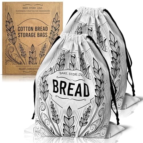 Image of Northern Breadworks Large Organic 100% Cotton Bread Bag | No Plastic | Reusable Washable | 41x33 cm | Eco Bread Bags for Homemade Bread (Two Bread Bags)