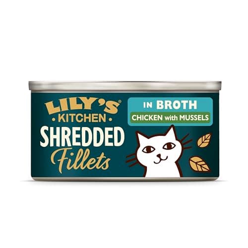 Image of Lily’s Kitchen Shredded in Broth Chicken with Mussels, Complete Cat Wet Food (24x70g) Tin for Adult Cats, Grain-free Recipe, With Natural Ingredients, With Freshly Prepared Meat and Balanced Nutrition