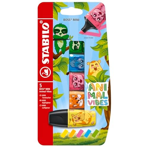 Image of STABILO BOSS MINI Animal Vibes - Highlighter - Pack of 5 - Assorted Colours