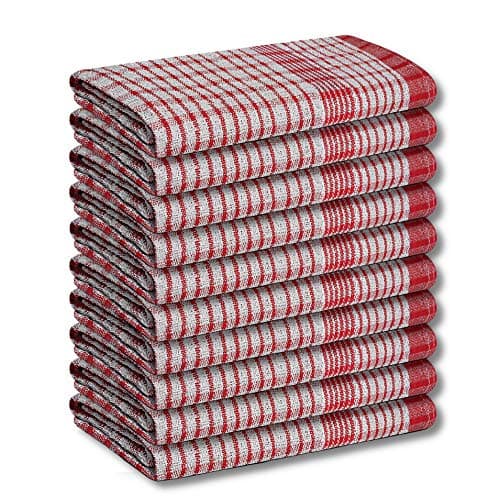Image of A & B TRADERS Wonderdry Tea Towels Kitchen Pack of 10, Cotton Absorbent Long Lasting Catering Cloths (Red)
