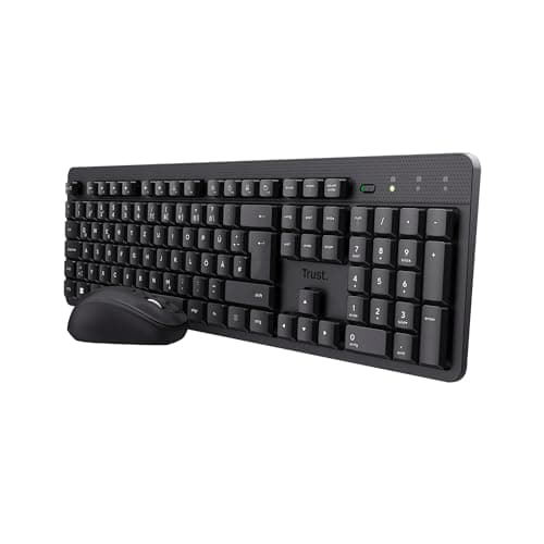 Image of Trust Ymo II Quiet Keyboard Mouse Set Wireless German QWERTZ Layout, Flat Keys, Splashproof, Ambidextrous Wireless Mouse 800-1600 DPI, One USB Receiver, for PC, Computer, Laptop, Mac