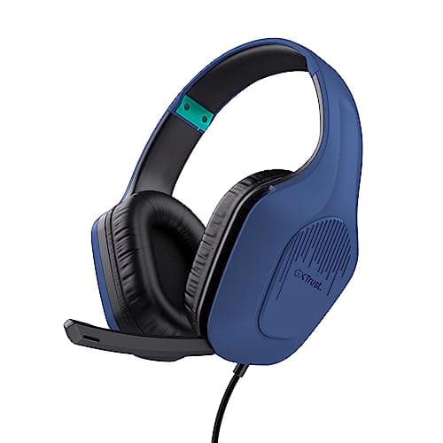 Image of Trust Gaming GXT 415B Zirox Lightweight Gaming Headset with 50mm Drivers for PC, Xbox, PS4, PS5, Switch, Mobile, 3.5 mm Jack, 2m Cable, Foldaway Microphone, Over-Ear Wired Headphones - Blue