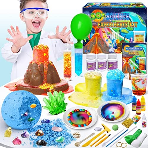 Image of UNGLINGA 50+ Science Lab Experiments Kit for Kids, STEM Activities Educational Scientist Toys Gifts for Boys Girls Chemistry Set, Gemstone, Volcano Eruption