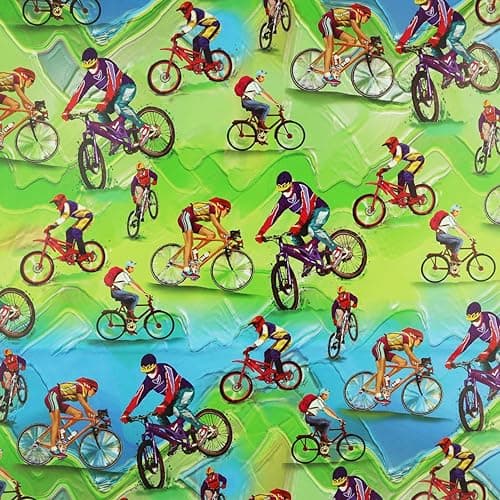 Image of Cycling Themed Wrapping Paper - Retro Style Gift Wrap - 2 Sheet 2 Tag - Father's Day or Birthday