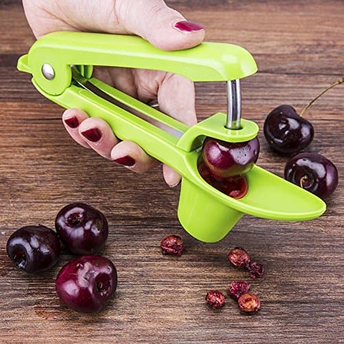 Image of Cherry Pitter or Stoner, Olive Pitter Remover, Cherry Core or Seed Remover with Good Grips Handle & Food Grade Silicone Cup (Green)