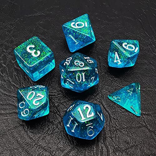 Image of Bescon Blue Shimmery Dice Set, Polyhedral RPG Game 7-dice Set in Brick Box Packing