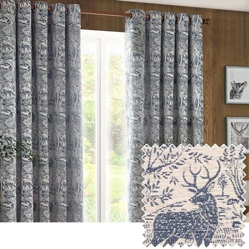 Image of furn. Winter Woods Chenille Room Darkening Eyelet Curtains – Woodland Animals Pattern (Midnight - Width x Drop: 117 x 137cm / 46 x 54, 2 Panels)