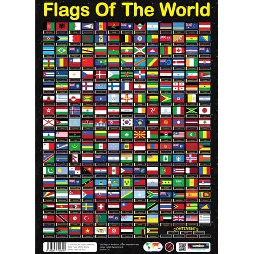Image of Sumbox A3 Flags of the World Poster – Educational Geography Wall Chart for Kids, Classroom or Home Learning