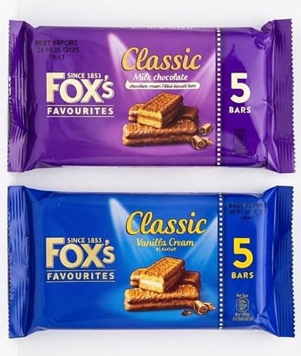 Image of Fox's Favourites Classic Biscuit Bars Bundle, Milk Chocolate & Vanilla Cream, Cream Filled Biscuits, 2 x 5 Bar Packs, 10 Bars Total