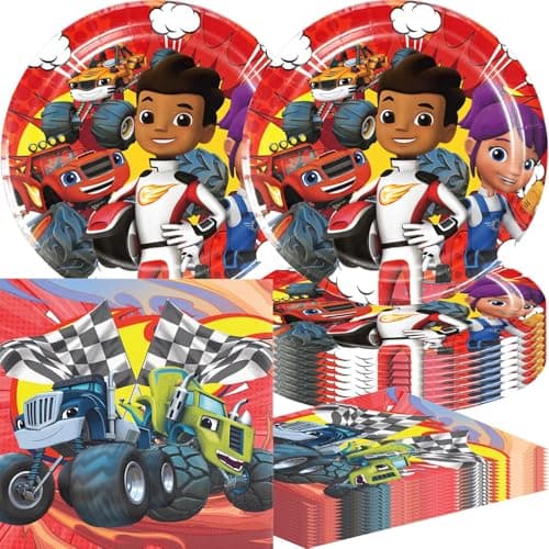 Image of 40PCS Blaze and the monster Party Supplies, Party Tableware Set for 20 Guests，Used for Birthday Party Supplies (Multicolor9)