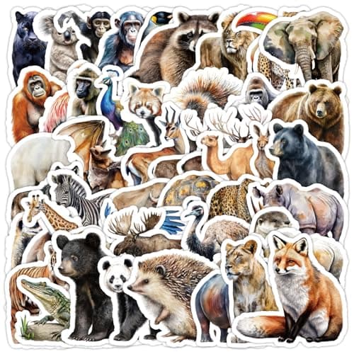 Image of Realistic Zoo Animal Stickers for Laptop (50 PCS),Gift for Children Teens Adults Girl Boys,Waterproof Stickers for Water Bottle,Animal Jungle Vinyl Stickers for Scrapbook,Skateboard,Bike,Phone,Dairy