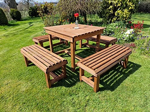 Image of Churnet Valley WOODEN BISTRO SET, TABLE SET, STYLISH MODERN DESIGN, 4 X BENCH 1 X TABLE