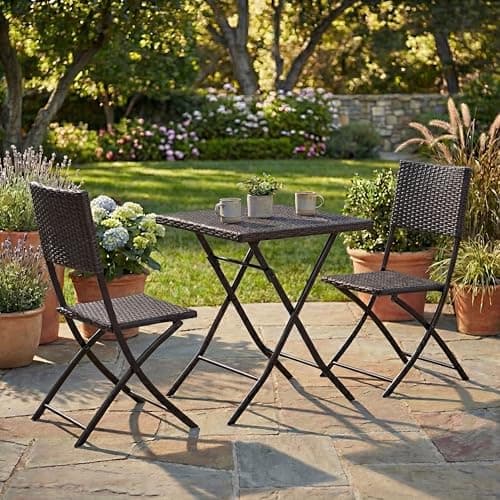 Image of Garden Vida Capri 2 Seater Rattan Bistro Set Outdoor Garden Patio Balcony Furniture 3 Pcs (Brown) (UKFR Certified) Garden Furniture(No Assembly Required)