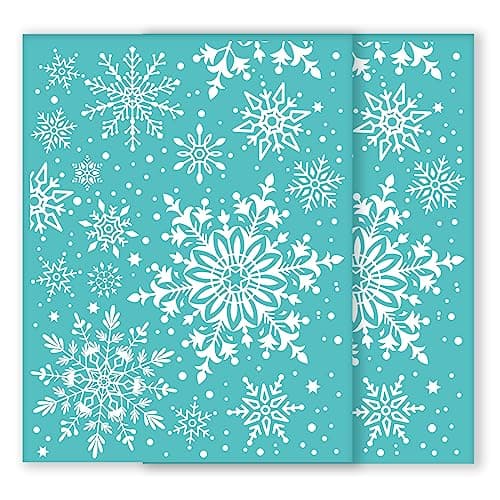 Image of INFUNLY 2 PCS Christmas Self-Adhesive Silk Screen Printing Stencils 8.5x11 Inch Mesh Transfer Snowflake Chalk Paste Paint Stencils Christmas Reusable Stencils for DIY Painting Christmas Decoration