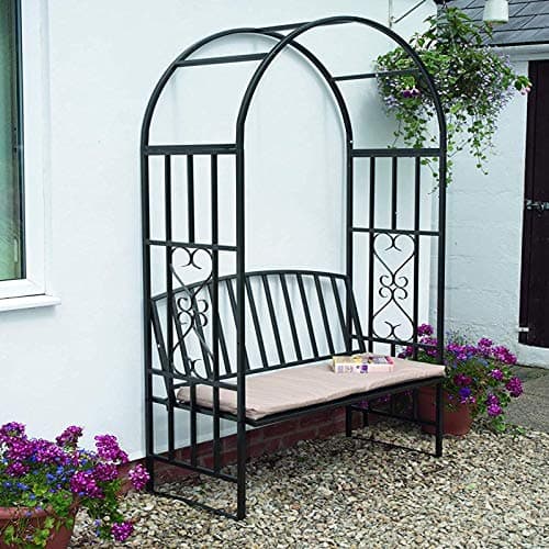 Image of Gr8 Garden Metal Steel Black Rose Arch Trellis Climbing Plants Roses With Bench Seat Pergola Wedding Outdoor