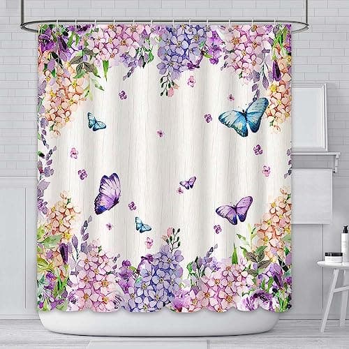 Image of AIBIIN 180x180cm Colourful Butterfly Shower Curtain flowers Watercolor Bathroom Decor Polyester Waterproof Durable Fabric with 12 Hooks