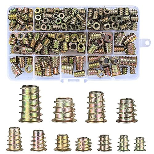 Image of Threaded Insert Nuts, 230 Pcs Zinc Alloy Furniture Hex Socket Drive Screws, Assorted Screw-in, M4/M5/M6/M8/M10 Flat Head Threaded Rivet Nuts Assortment Kit for Wood Furniture (230pcs)