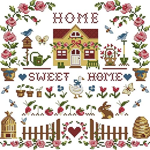 Image of Awesocrafts Cross Stitch Stamped Kits Sweet Home Easy Patterns Cross Stitching Embroidery Needlework Kit Supplies (Home)