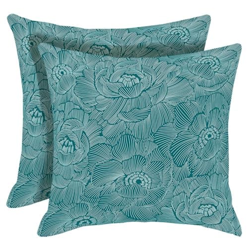 Image of HOSTECCO Teal Floral Cushion Covers 50x50 cm Set of 2 Vintage Chinoiserie Cushion Cases Turquoise Flower Decorative Pillow Covers for Sofa Couch